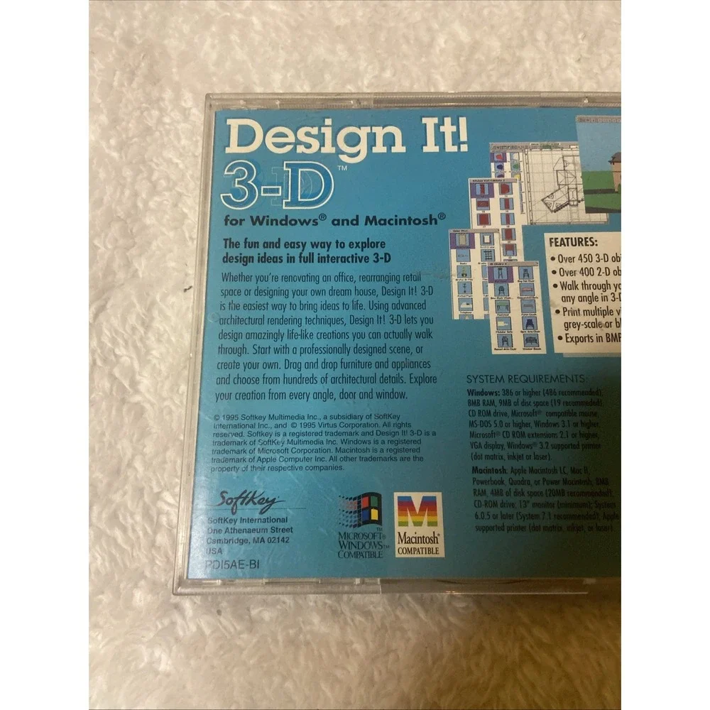 Design It 3D PC CD ROM VTG Softkey WIN MAC 1995 Interactive